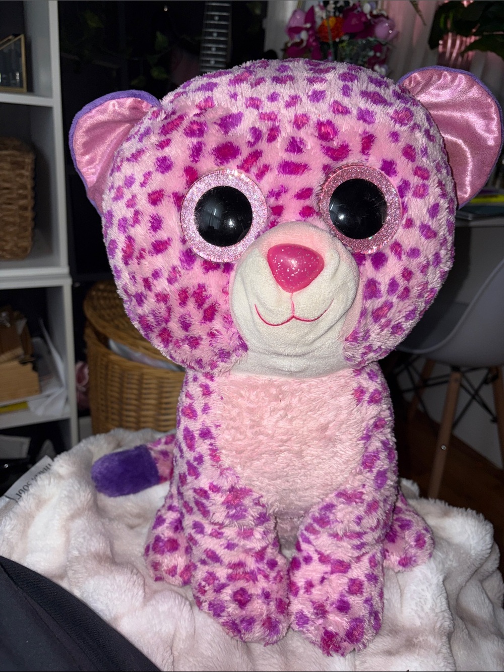 16” Plush Pink Leopard Stuffed Animal with Sparkle Eyes